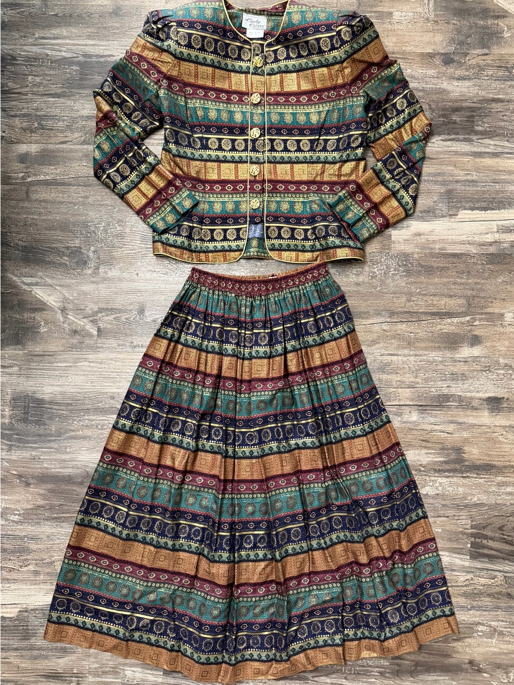 Lady Carol Women's Vintage Striped Multicolor Skirt Suit Midi Skirt Size 10